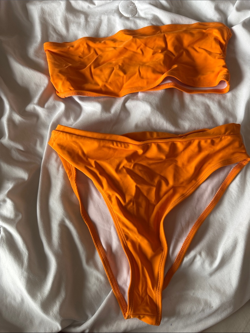 Vibrant Orange Bandeau Bikini Set